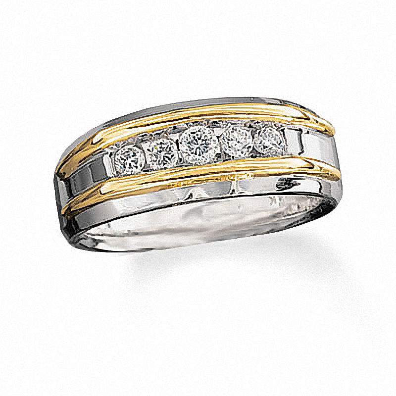 Previously Owned - Men's 1/2 CT. T.W. Diamond Five Stone Band in 10K Two-Tone Gold