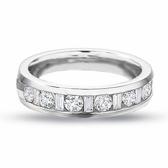 Previously Owned - 1/4 CT. T.w. Round and Baguette Diamond Channel Band in 14K White Gold