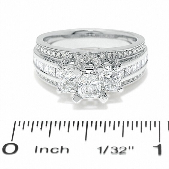 Previously Owned - 1-3/4 CT. T.w. Radiant Cut Diamond Three Stone Ring in 14K White Gold
