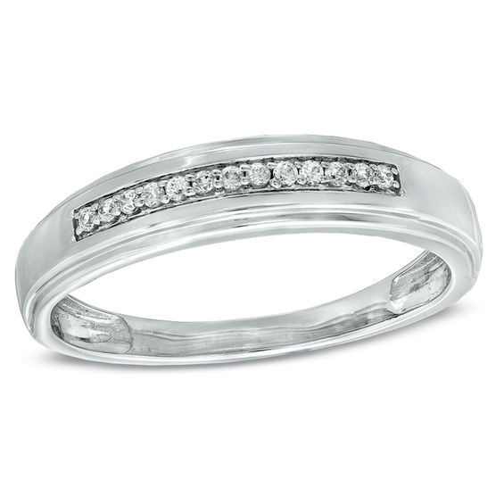 Previously Owned - Men's Diamond Accent Wedding Band in 10K White Gold