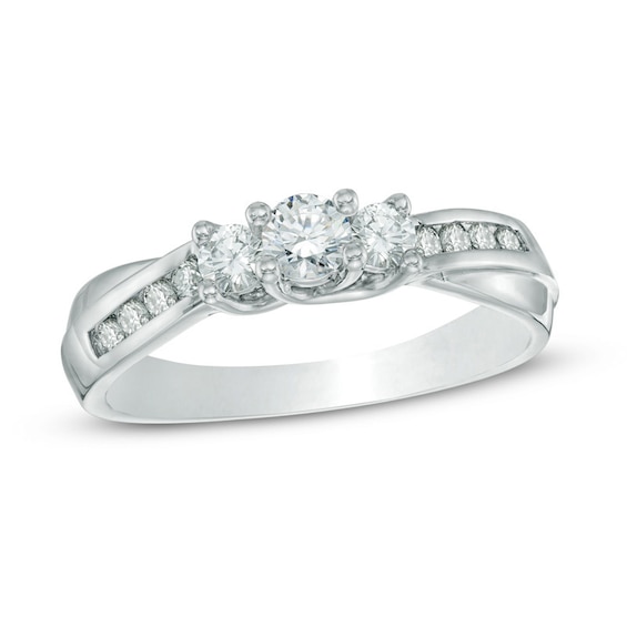 Previously Owned - 1/2 CT. T.w. Diamond Past Present Future® Engagement Ring in 10K White Gold
