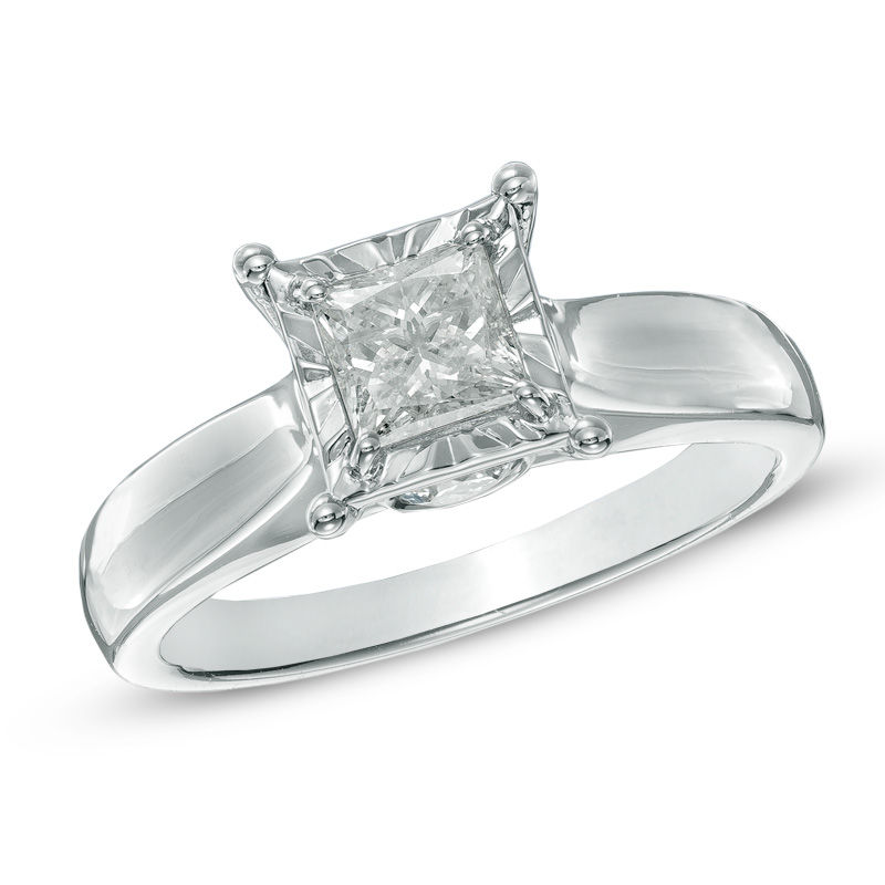 Main Image 1 of Previously Owned - 1 CT. T.W. Princess-Cut Diamond Engagement Ring in 14K White Gold