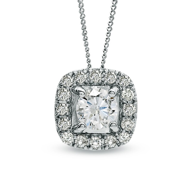 Main Image 1 of Previously Owned - 1/3 CT. T.W. Diamond Frame Pendant in 14K White Gold (I/I2) - 17"