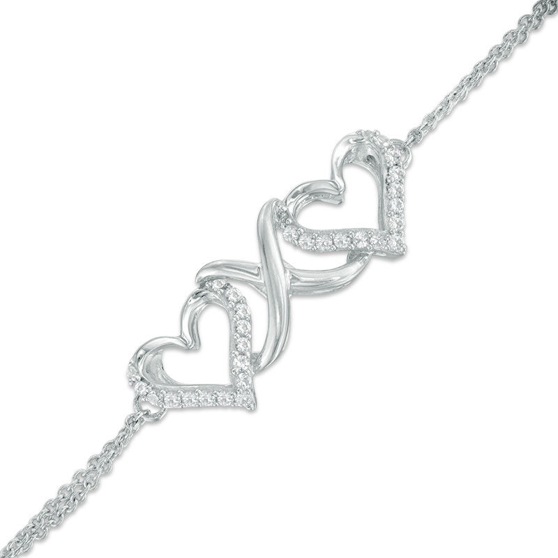 Main Image 1 of Previously Owned - Lab-Created White Sapphire Double Heart Infinity Bracelet in Sterling Silver - 7.25"