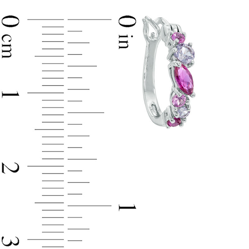 Main Image 2 of Previously Owned - Lab-Created Ruby and Multi-Color Sapphire Hoop Earrings in Sterling Silver
