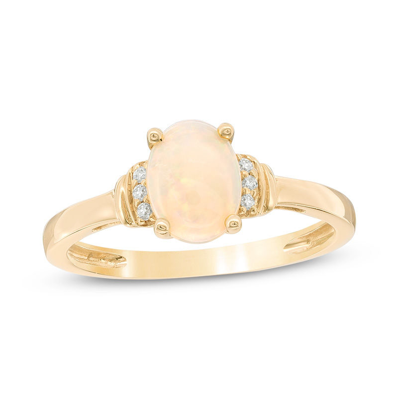Main Image 1 of Previously Owned - Oval Opal and Diamond Accent Tri-Sides Collar Ring in 14K Gold
