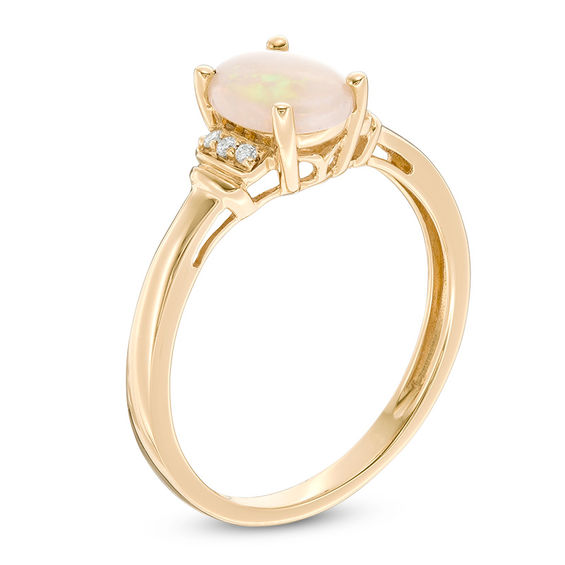 Previously Owned - Oval Opal and Diamond Accent Tri-Sides Collar Ring in 14K Gold