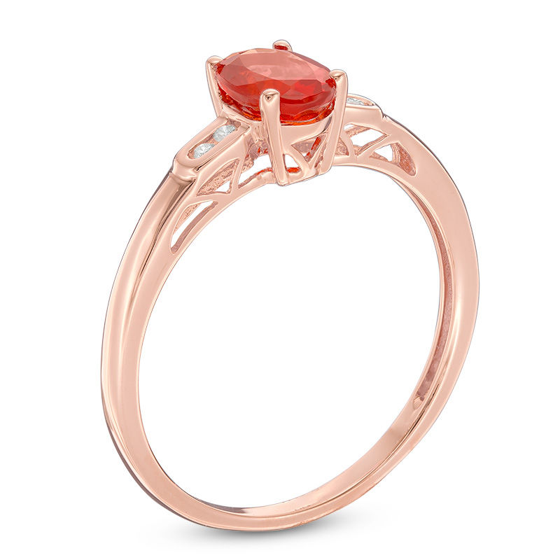 Previously Owned - Oval Fire Opal and Diamond Accent Ring in 14K Rose ...