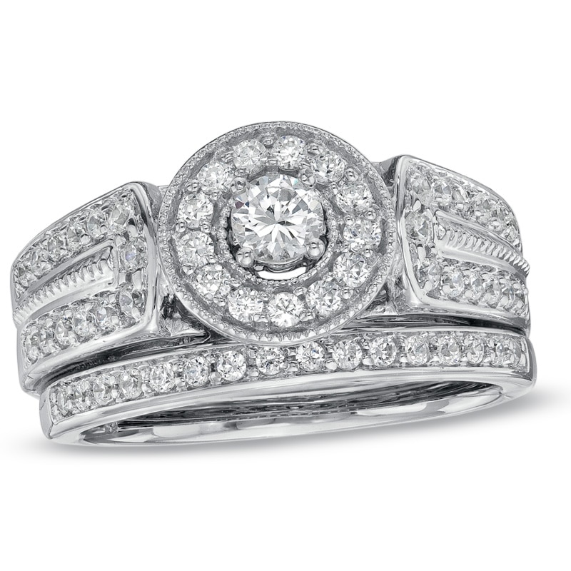 Main Image 1 of Previously Owned - 3/4 CT. T.W. Diamond Frame Bridal Set in 10K White Gold