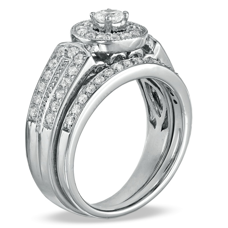 Main Image 2 of Previously Owned - 3/4 CT. T.W. Diamond Frame Bridal Set in 10K White Gold