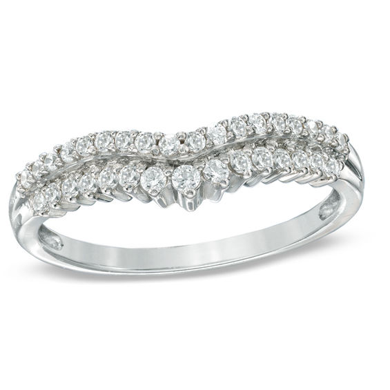 Previously Owned - 1/3 CT. T.w. Diamond Double Row Contour Wedding Band in 14K White Gold
