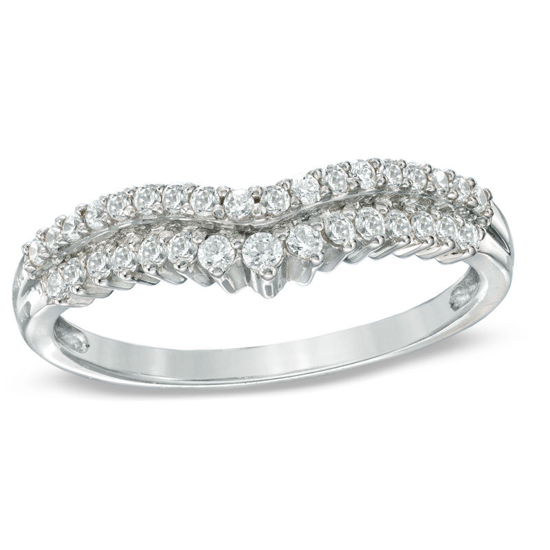 Main Image 1 of Previously Owned - 1/3 CT. T.W. Diamond Double Row Contour Wedding Band in 14K White Gold
