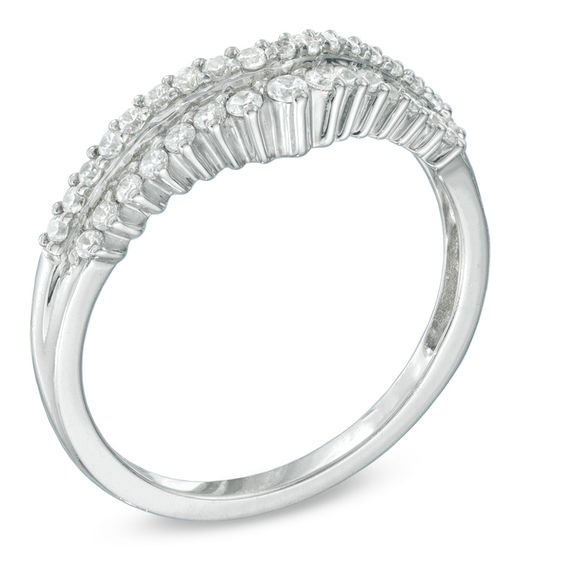 Previously Owned - 1/3 CT. T.w. Diamond Double Row Contour Wedding Band in 14K White Gold