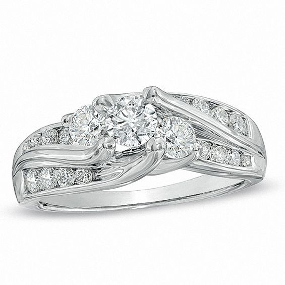 Previously Owned - 1 CT. T.w. Diamond Past Present FutureÂ® Slant Ring in 14K White Gold