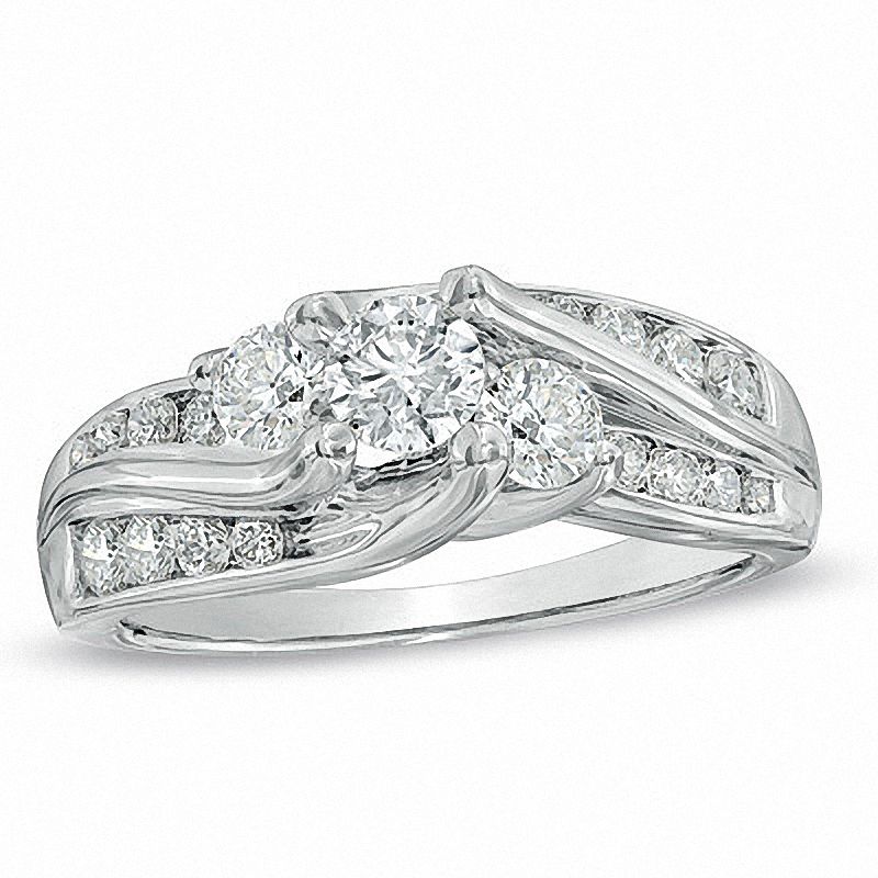 Previously Owned - 1 CT. T.W. Diamond Past Present Future® Slant Ring in 14K White Gold