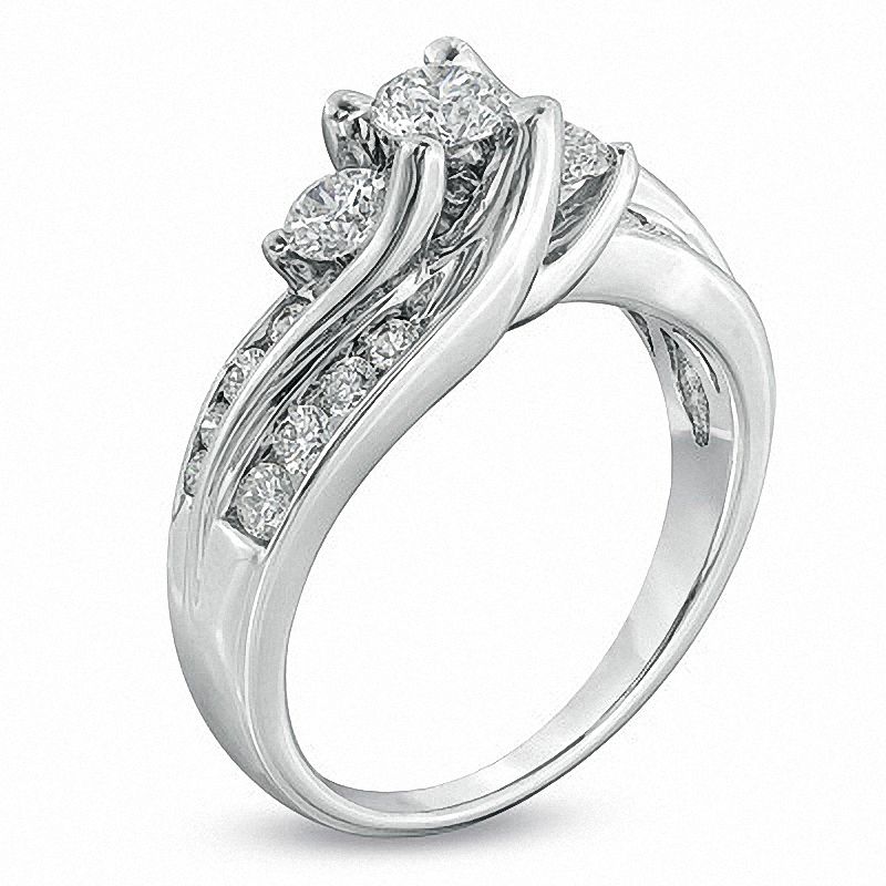 Previously Owned - 1 CT. T.W. Diamond Past Present Future® Slant Ring in 14K White Gold