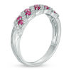 Thumbnail Image 1 of Previously Owned - Lab-Created Ruby and 1/8 CT. T.W. Diamond Twist Band in 10K White Gold