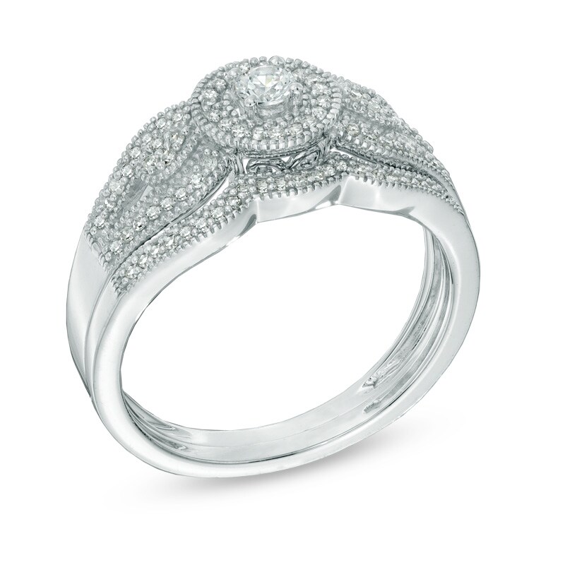 Previously Owned - 1/4 CT. T.W. Diamond Vintage-Style Frame Bridal Set in 10K White Gold