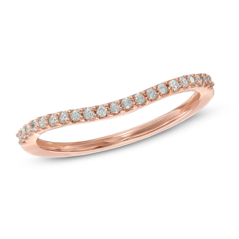 Main Image 1 of Previously Owned - 1/8 CT. T.W. Diamond Contour Wedding Band in 14K Rose Gold