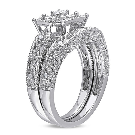Previously Owned - 1/5 CT. T.w. Diamond Cascading Bridal Set in Sterling Silver