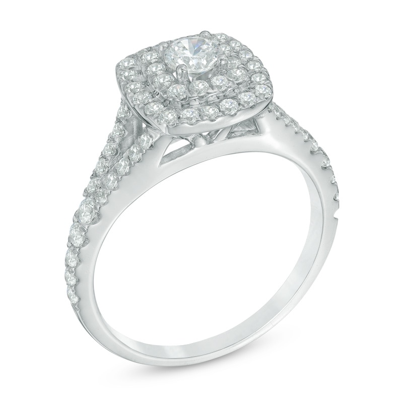 Main Image 2 of Previously Owned - 1 CT. T.W. Diamond Double Square Frame Engagement Ring in 10K White Gold