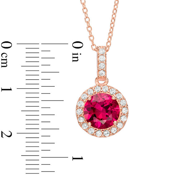 Previously Owned - Lab-Created Ruby and White Sapphire Pendant and Earrings Set in 18K Rose Gold Plated Sterling Silver