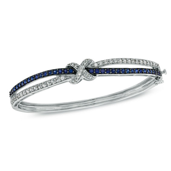 Previously Owned - Lab-Created Blue and White Sapphire Bangle in Sterling Silver