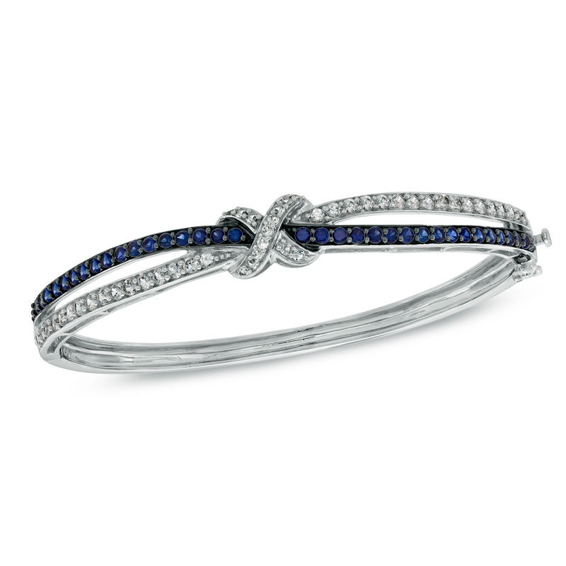 Main Image 1 of Previously Owned - Lab-Created Blue and White Sapphire Bangle in Sterling Silver