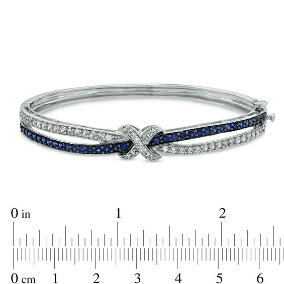 Previously Owned - Lab-Created Blue and White Sapphire Bangle in Sterling Silver