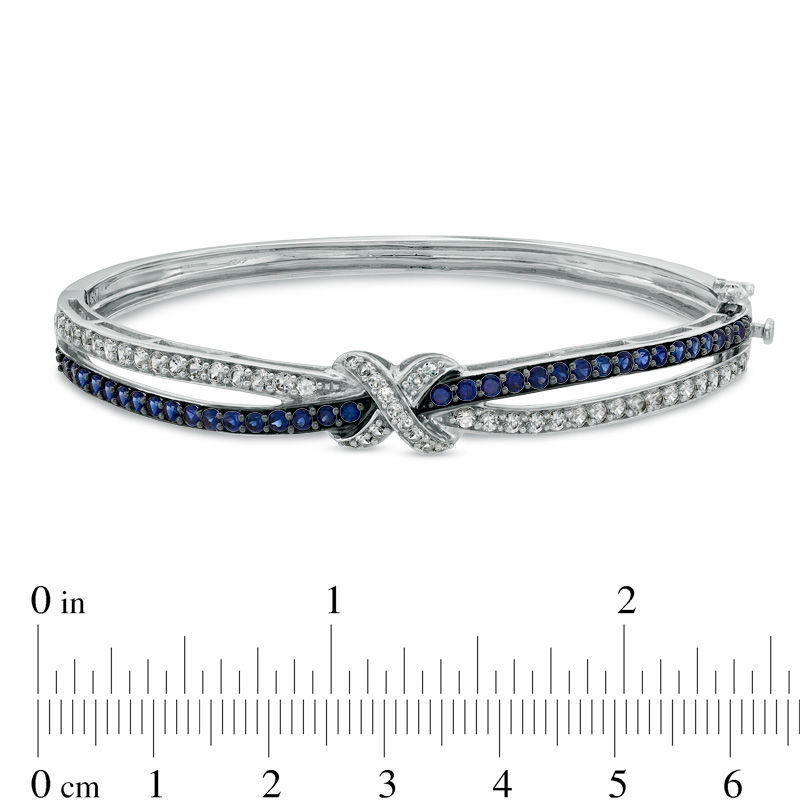 Main Image 2 of Previously Owned - Lab-Created Blue and White Sapphire Bangle in Sterling Silver