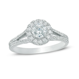 Previously Owned - 1 CT. T.W. Diamond Frame Split Shank Engagement Ring in 14K White Gold