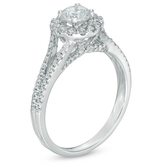 Previously Owned - 1 CT. T.w. Diamond Frame Split Shank Engagement Ring in 14K White Gold