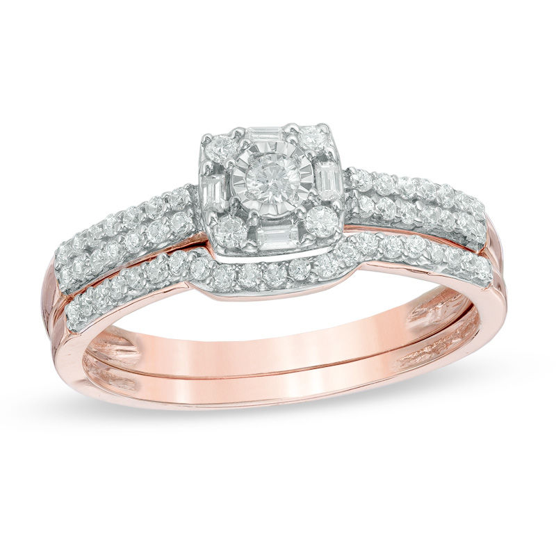 Main Image 1 of Previously Owned - 1/3 CT. T.W. Diamond Frame Bridal Set in 10K Rose Gold