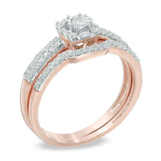Previously Owned - 1/3 CT. T.w. Diamond Frame Bridal Set in 10K Rose Gold