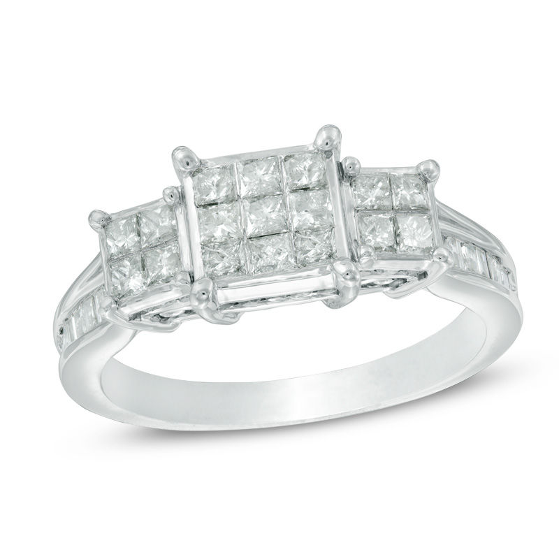 Main Image 1 of Previously Owned - 1 CT. T.W. Diamond Three Stone Composite Engagement Ring in 10K White Gold
