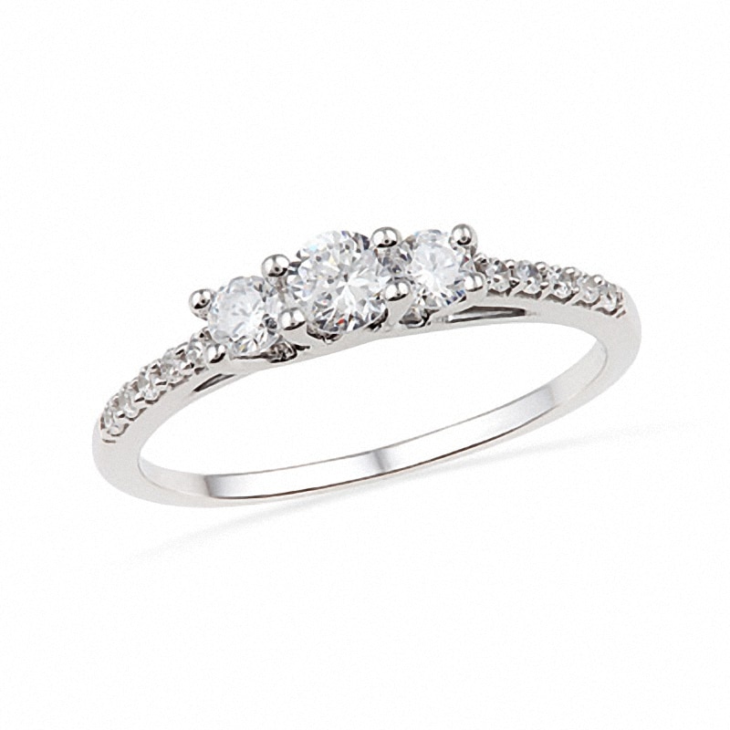 Main Image 1 of Previously Owned - 1/2 CT. T.W. Diamond Three Stone Ring in 10K White Gold
