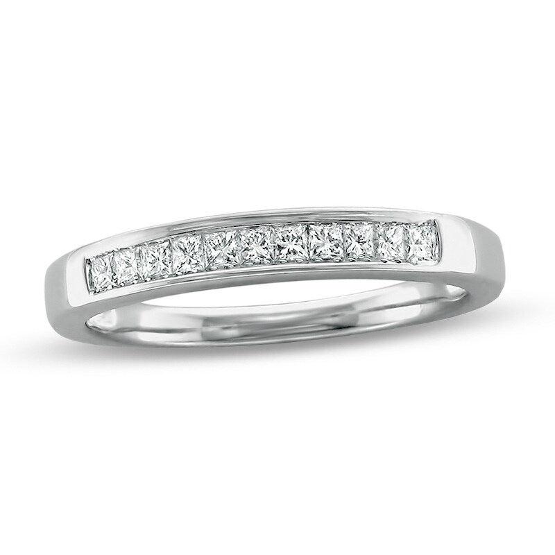 Main Image 1 of Previously Owned - 1/4 CT. T.W. Princess-Cut Diamond Wedding Band in 14K White Gold (J/VS2)