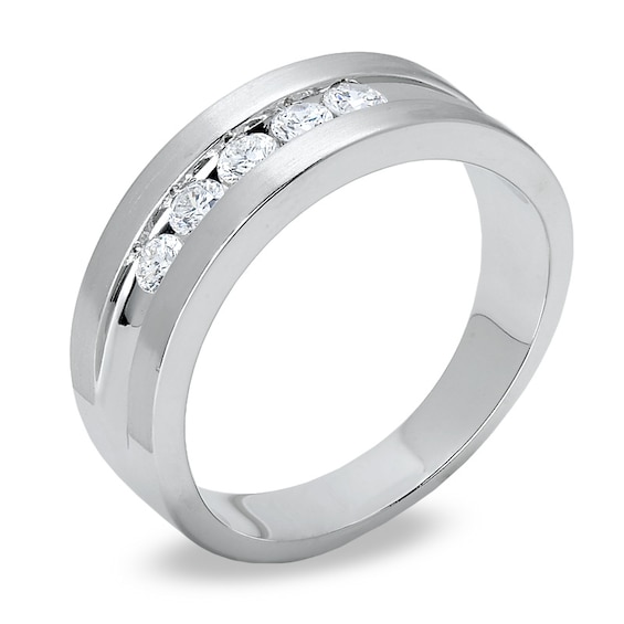 Previously Owned - 1/2 CT. T.w. Diamond Five Stone Brushed Band in 14K White Gold