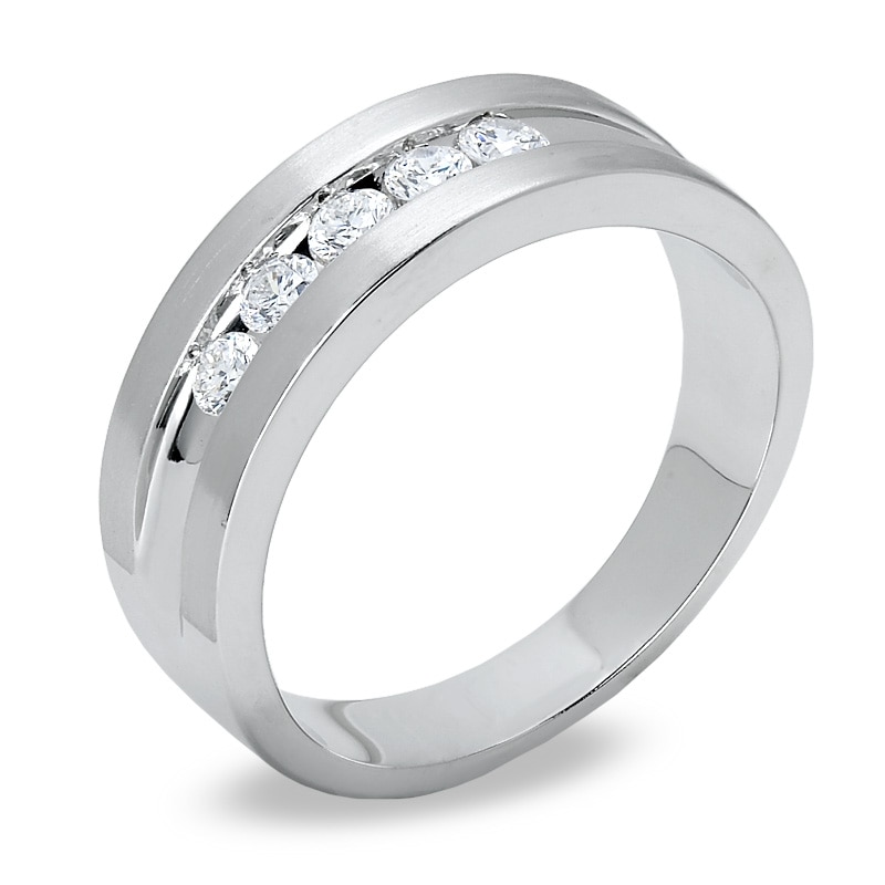 Main Image 2 of Previously Owned - 1/2 CT. T.W. Diamond Five Stone Brushed Band in 14K White Gold