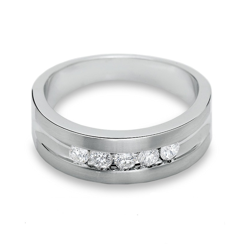 Main Image 3 of Previously Owned - 1/2 CT. T.W. Diamond Five Stone Brushed Band in 14K White Gold