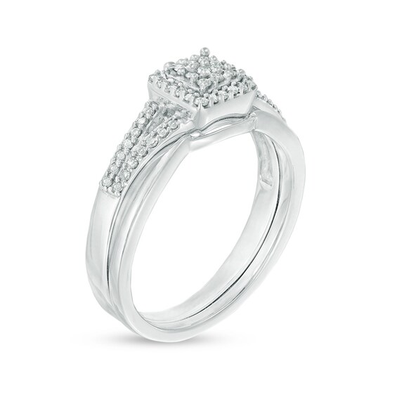 Previously Owned - 1/4 CT. T.w. Diamond Square Cluster Frame Bridal Set in 10K White Gold