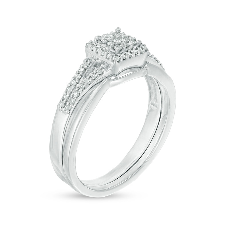 Main Image 2 of Previously Owned - 1/4 CT. T.W. Diamond Square Cluster Frame Bridal Set in 10K White Gold