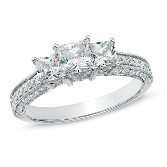 Previously Owned - 1-1/2 CT. T.w. Princess-Cut Diamond Past Present FutureÂ® Ring in 14K White Gold