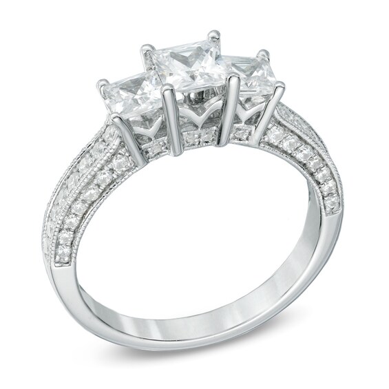 Previously Owned - 1-1/2 CT. T.w. Princess-Cut Diamond Past Present Future® Ring in 14K White Gold