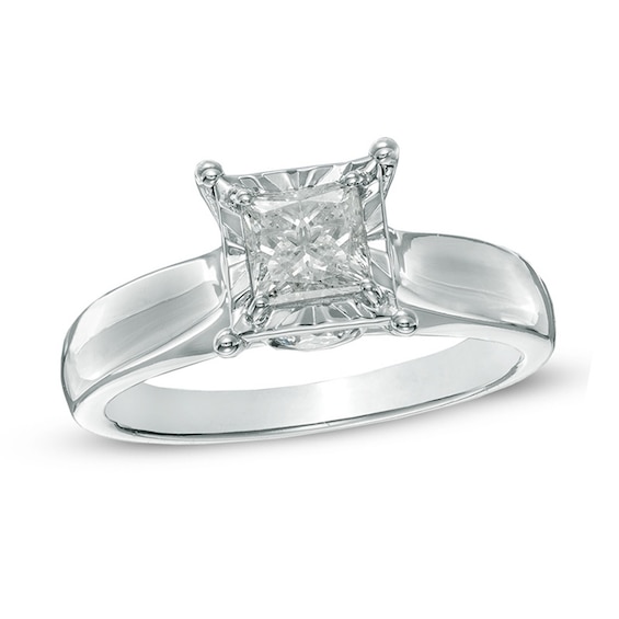 Previously Owned - 1 CT. T.w. Princess-Cut Diamond Engagement Ring in 14K White Gold (J/I3)