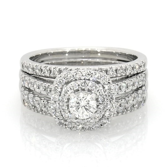 Previously Owned 1-1/5 CT. T.w. Diamond Frame Soldered Bridal Set in 14K White Gold