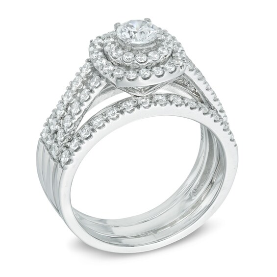 Previously Owned 1-1/5 CT. T.w. Diamond Frame Soldered Bridal Set in 14K White Gold