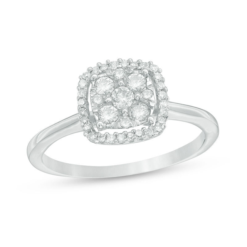 Main Image 1 of Previously Owned - 1/2 CT. T.W. Diamond Cluster Frame Ring in 10K White Gold