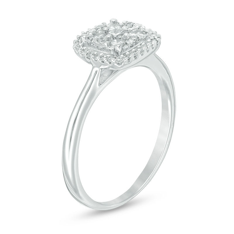 Main Image 2 of Previously Owned - 1/2 CT. T.W. Diamond Cluster Frame Ring in 10K White Gold