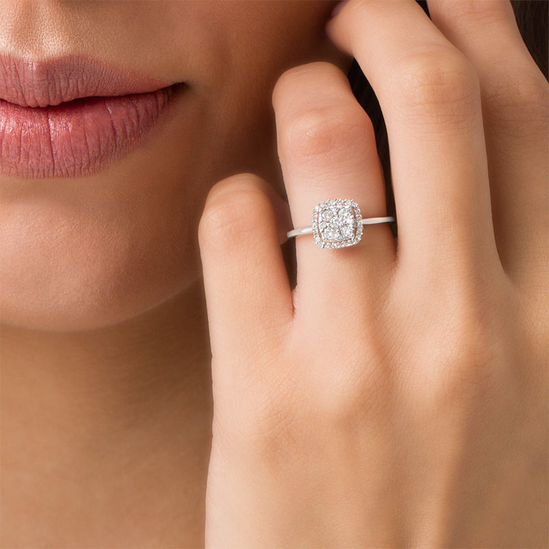 Main Image 3 of Previously Owned - 1/2 CT. T.W. Diamond Cluster Frame Ring in 10K White Gold